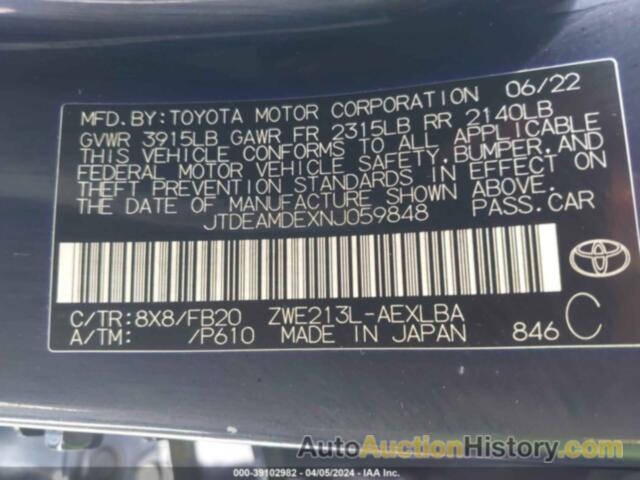 TOYOTA COROLLA HYBRID LE, JTDEAMDEXNJ059848