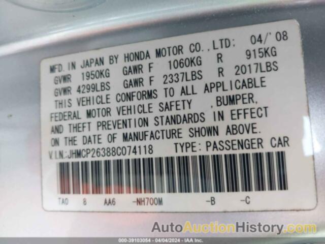 HONDA ACCORD SDN LX, JHMCP26388C074118