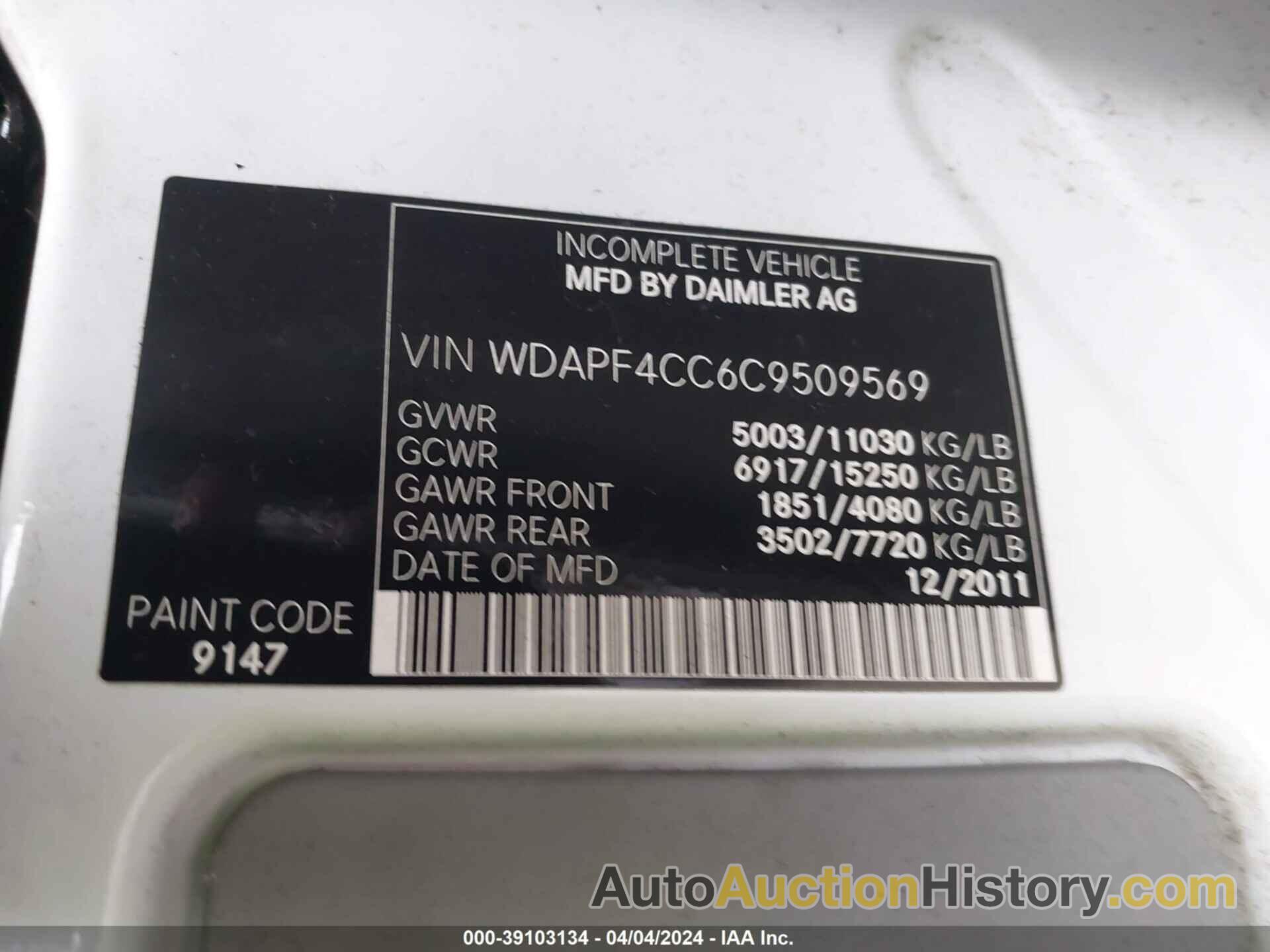 MERCEDES-BENZ SPRINTER 3500, WDAPF4CC6C9509569