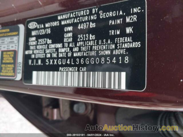 KIA OPTIMA EX, 5XXGU4L36GG085418