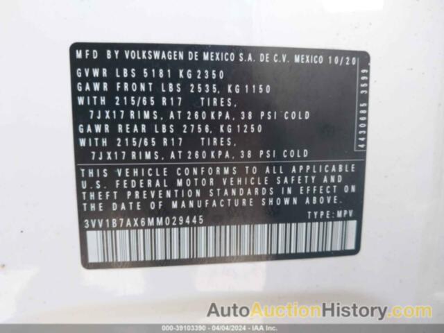 VOLKSWAGEN TIGUAN 2.0T S, 3VV1B7AX6MM029445