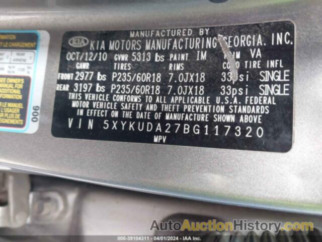 KIA SORENTO EX V6, 5XYKUDA27BG117320