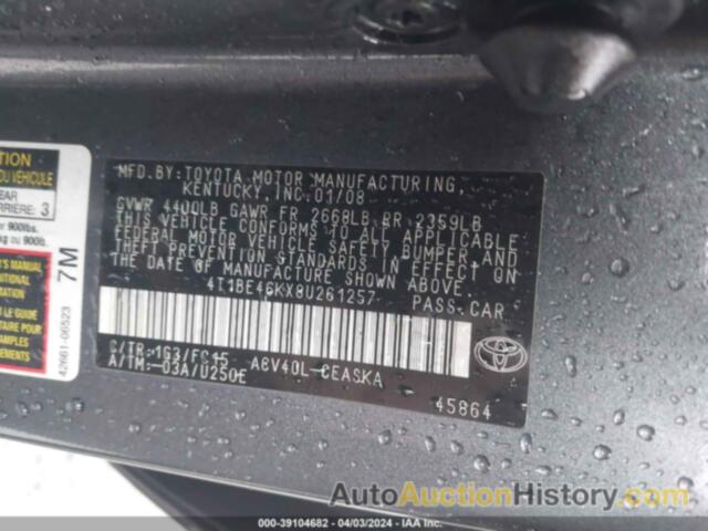 TOYOTA CAMRY SE, 4T1BE46KX8U261257