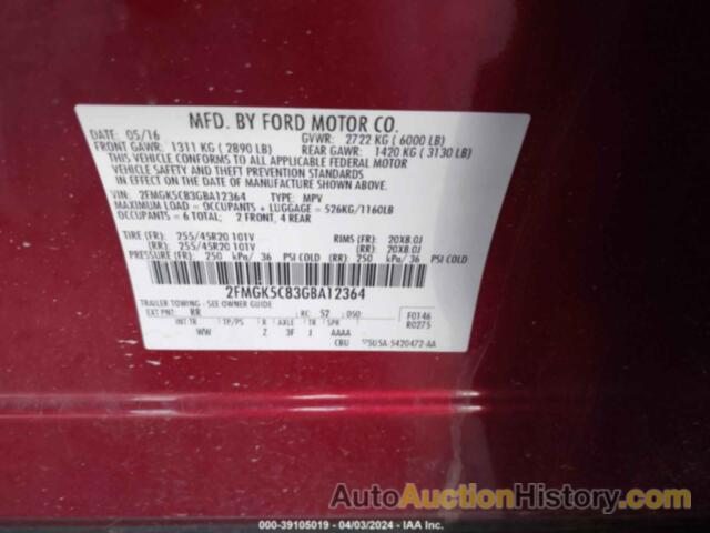 FORD FLEX SEL, 2FMGK5C83GBA12364