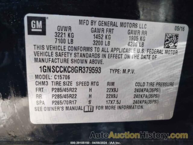 CHEVROLET TAHOE LTZ, 1GNSCCKC8GR379593