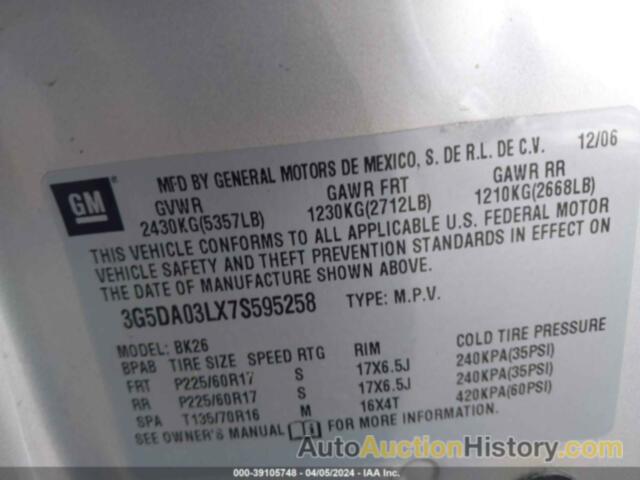 BUICK RENDEZVOUS CX, 3G5DA03LX7S595258