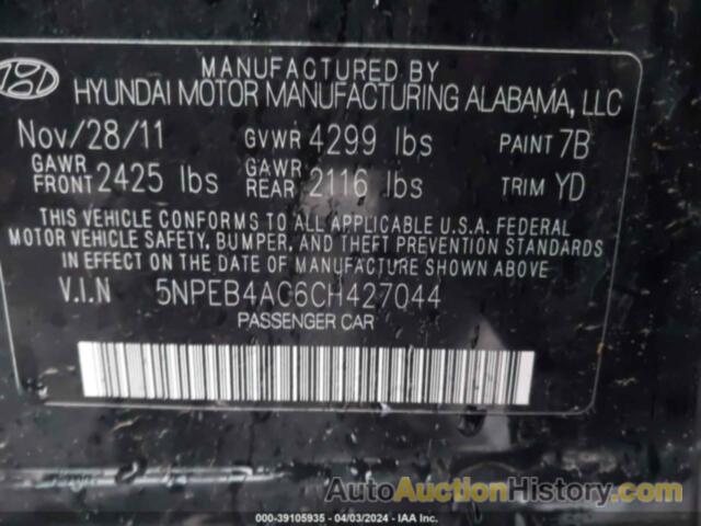 HYUNDAI SONATA GLS, 5NPEB4AC6CH427044