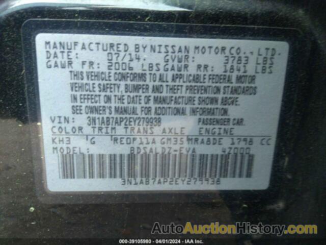 NISSAN SENTRA FE+ S/FE+ SV/S/SL/SR/SV, 3N1AB7APZEYZ79938