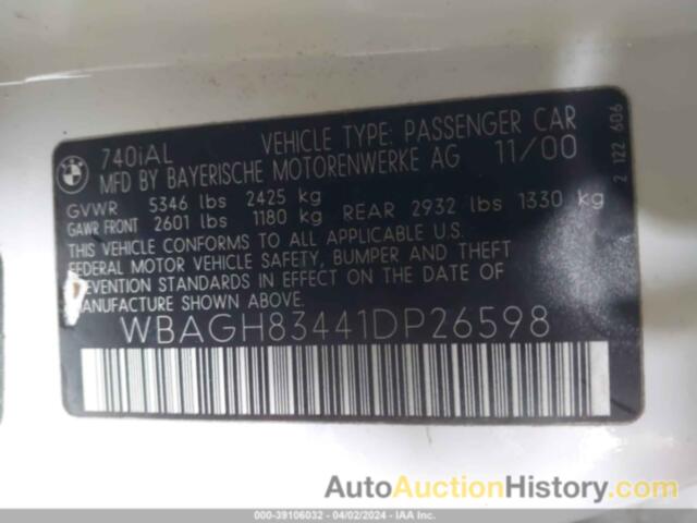 BMW 740IL, WBAGH83441DP26598