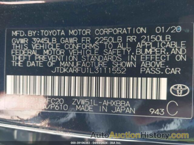 TOYOTA PRIUS L ECO, JTDKARFU1L3111552