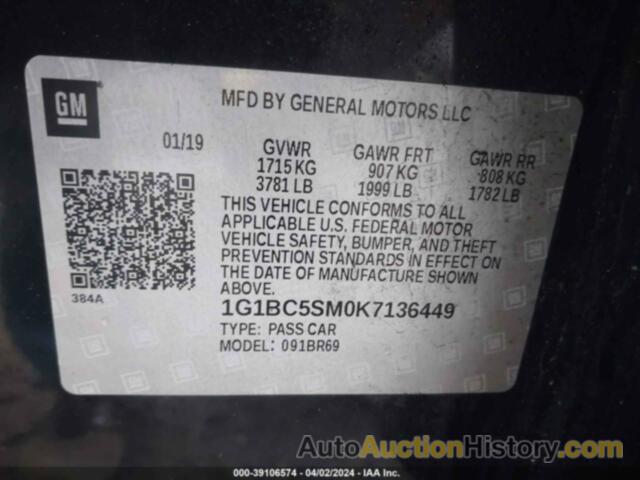 CHEVROLET CRUZE LS, 1G1BC5SM0K7136449