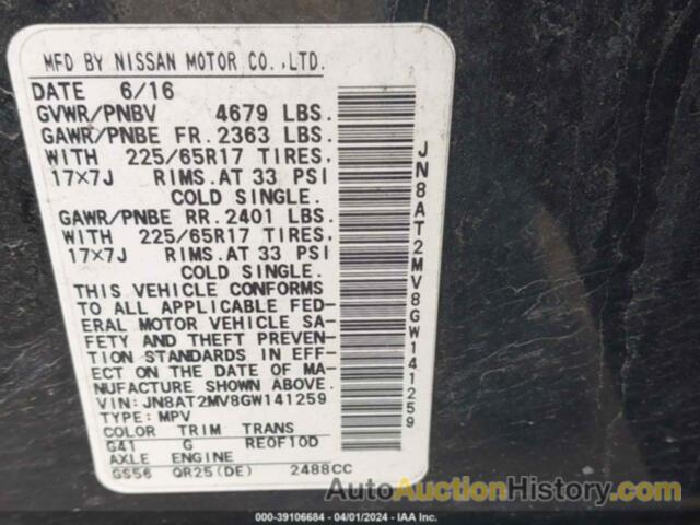 NISSAN ROGUE S, JN8AT2MV8GW141259