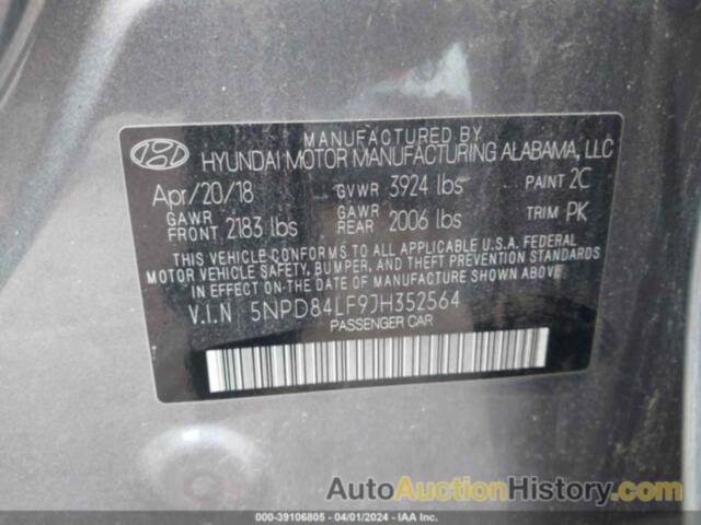 HYUNDAI ELANTRA SEL, 5NPD84LF9JH352564