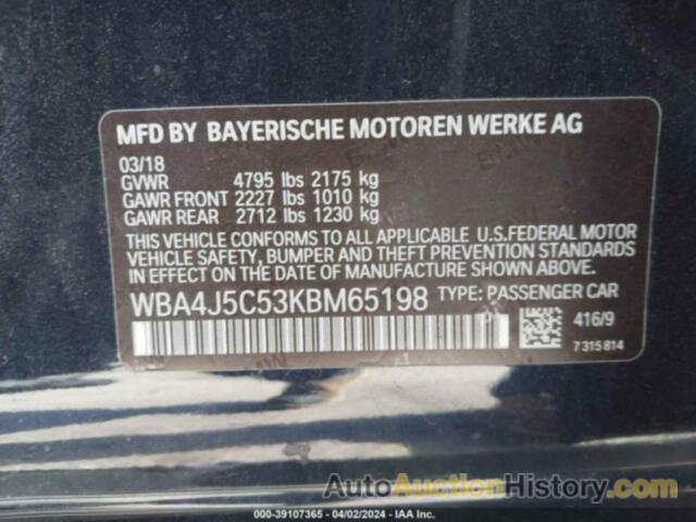 BMW 440I GRAN COUPE, WBA4J5C53KBM65198