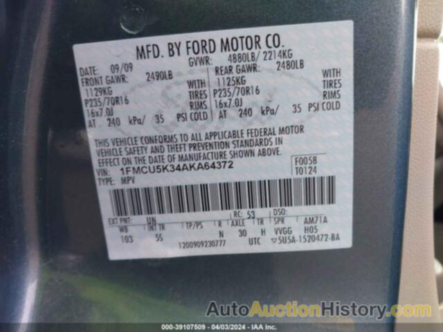 FORD ESCAPE HYBRID LIMITED, 1FMCU5K34AKA64372