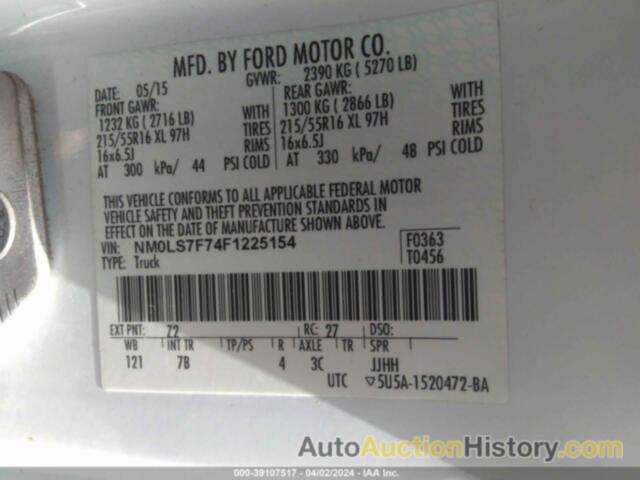 FORD TRANSIT CONNECT XLT, NM0LS7F74F1225154