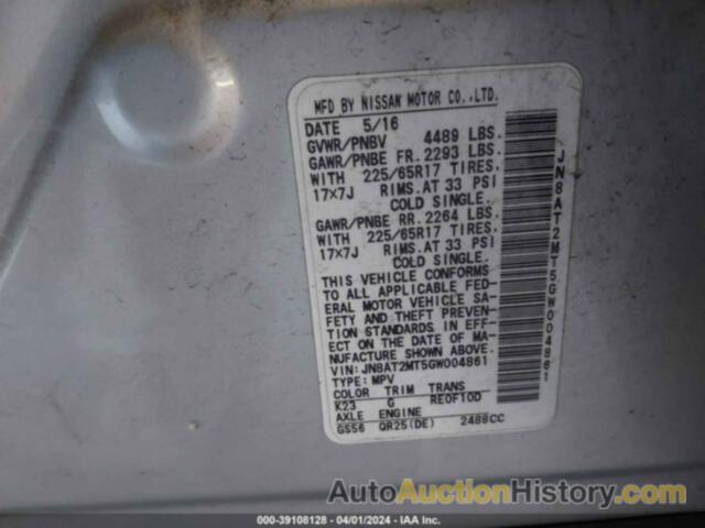 NISSAN ROGUE S/SL/SV, JN8AT2MT5GW004861