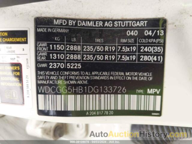 MERCEDES-BENZ GLK 350, WDCGG5HB9DG139368