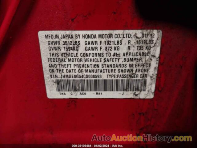 HONDA FIT SPORT, JHMGE8G54CS008593