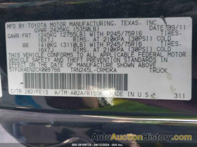 TOYOTA TACOMA, 5TFUX4EN2CX008766