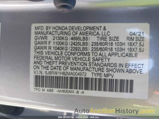 HONDA CR-V 2WD EX-L, 5J6RW1H82MA004972