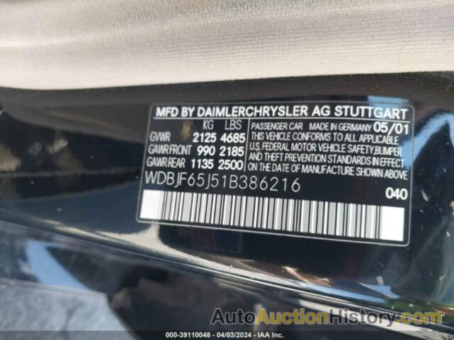 MERCEDES-BENZ E 320, WDBJF65J51B386216