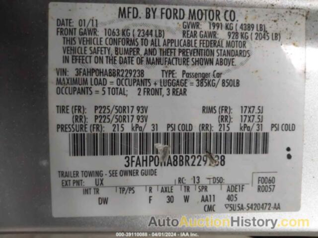 FORD FUSION SE, 3FAHP0HA8BR229238