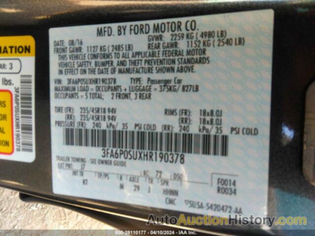 FORD FUSION ENERGI TITANIUM, 3FA6P0SUXHR190378