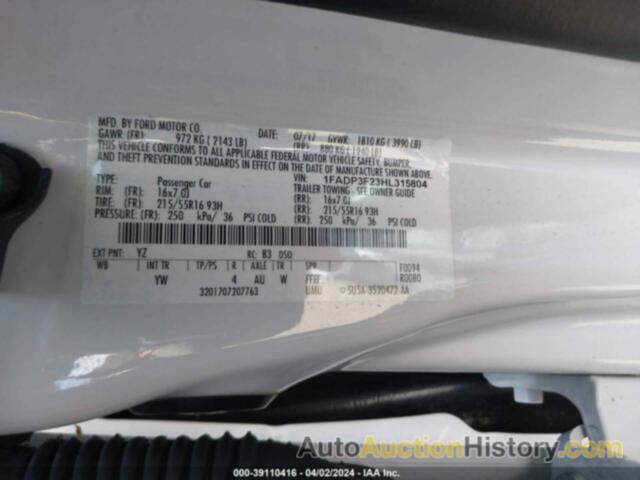 FORD FOCUS SE, 1FADP3F23HL315804