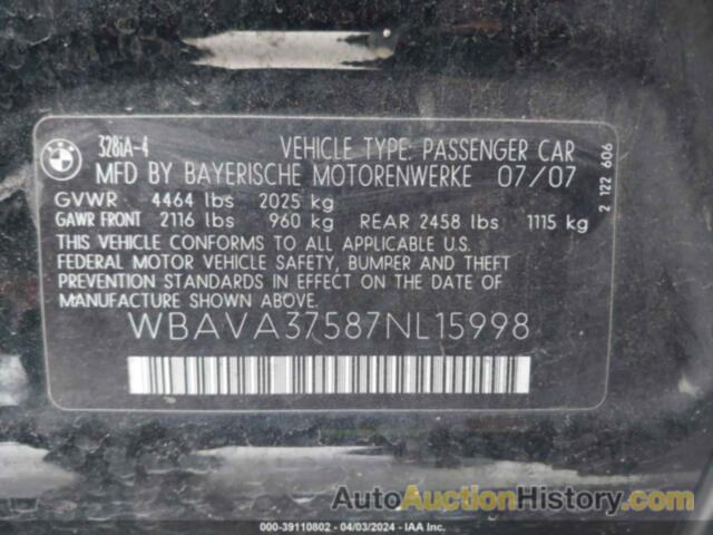 BMW 328 I, WBAVA37587NL15998