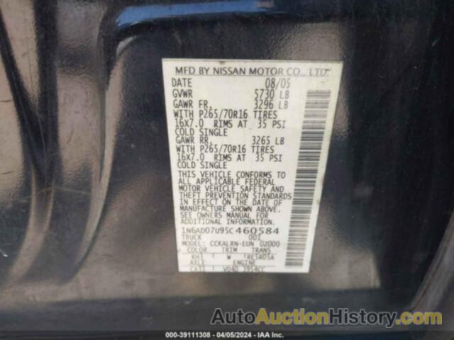 NISSAN FRONTIER SE, 1N6AD07U95C460584