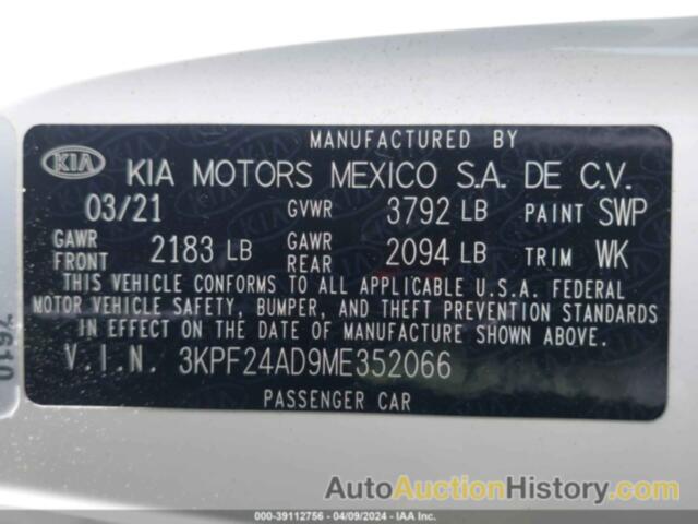 KIA FORTE LXS, 3KPF24AD9ME352066