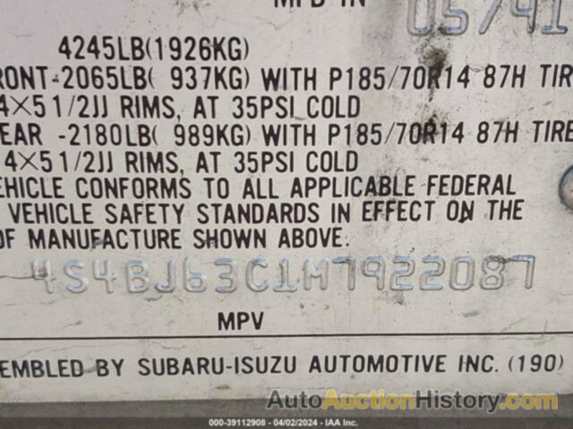 SUBARU LEGACY L/HX/PX/RX, 4S4BJ63C1M7922087