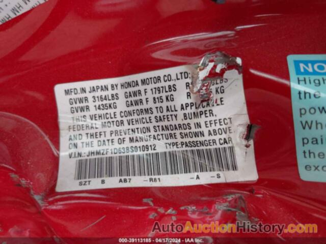 HONDA CR-Z EX, JHMZF1D63BS010912