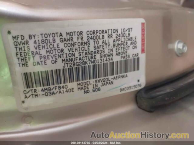 TOYOTA CAMRY LE, JT2BG28K7W0131434