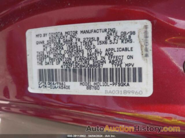 TOYOTA SIENNA LE/XLE, 4T3ZF13C8WU088687