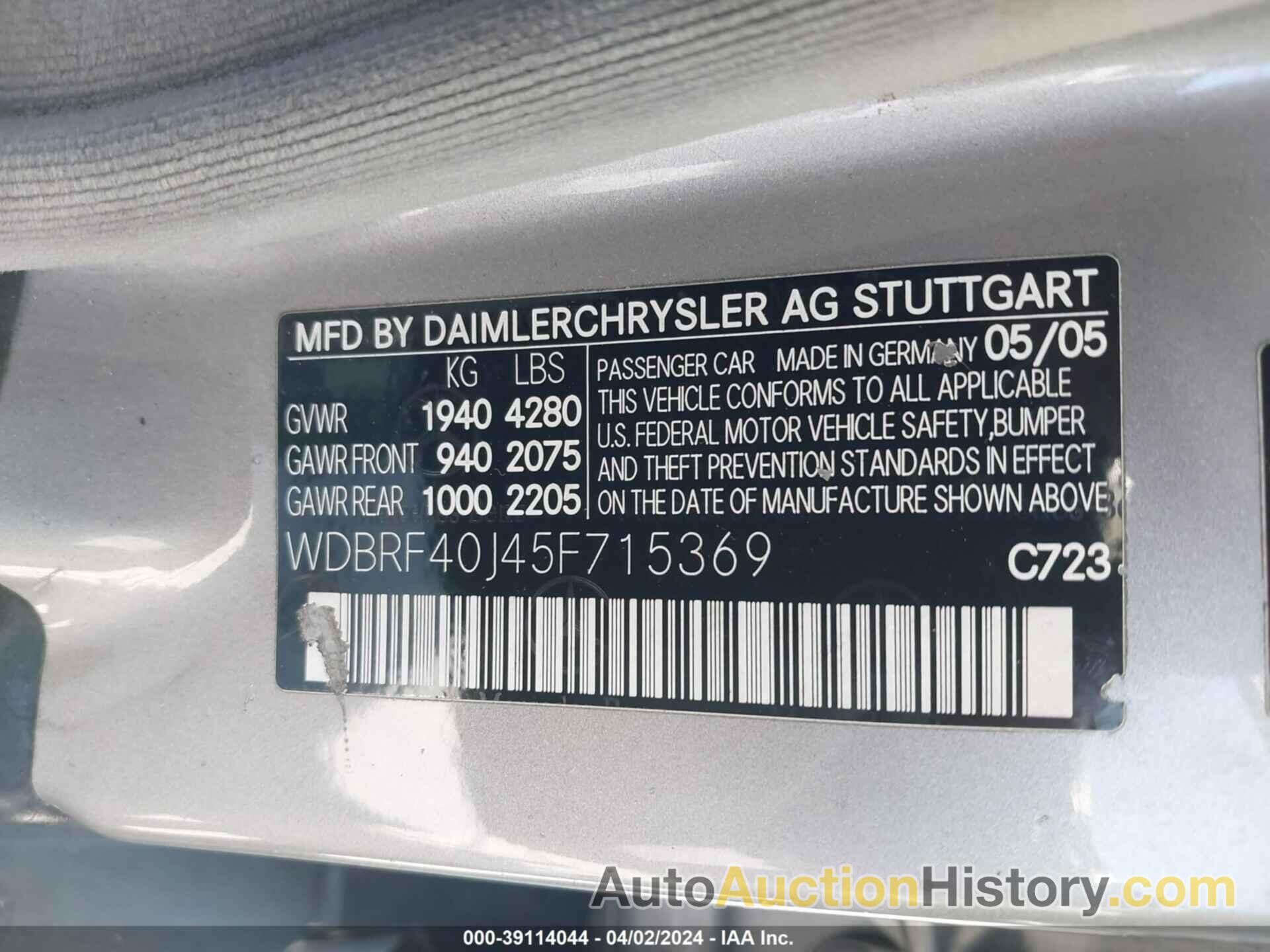 MERCEDES-BENZ C 230 KOMPRESSOR SPORT, WDBRF40J45F715369