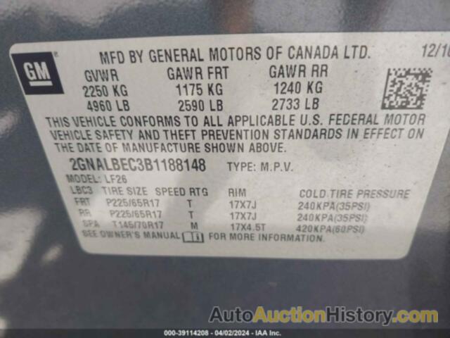 CHEVROLET EQUINOX LS, 2GNALBEC3B1188148