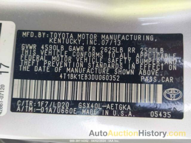 TOYOTA AVALON XLE, 4T1BK1EB3DU060352