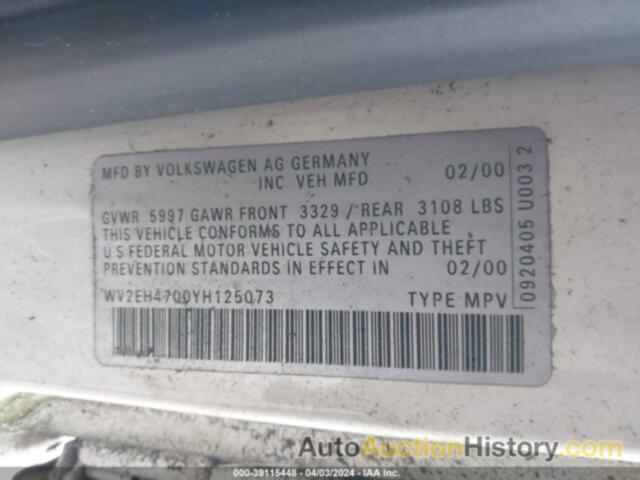 VOLKSWAGEN EUROVAN MV, WV2EH4700YH125073