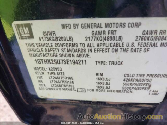 GMC SIERRA 2500HD SLE, 1GTHK29U73E194211