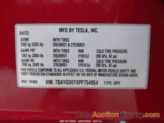 TESLA MODEL Y AWD/PERFORMANCE DUAL MOTOR ALL-WHEEL DRIVE, 7SAYGDEF0PF754954