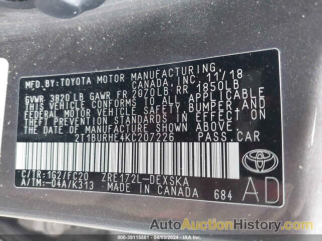 TOYOTA COROLLA SE, 2T1BURHE4KC207226