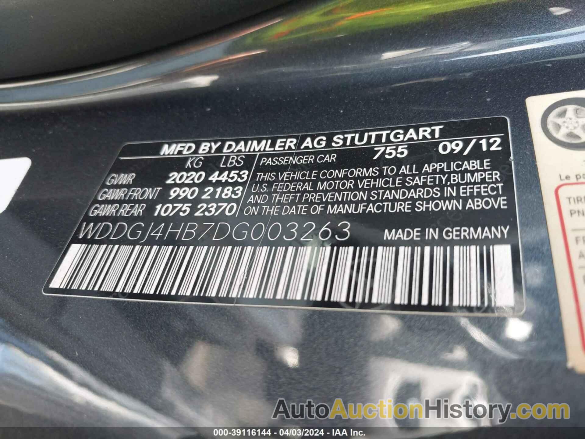 MERCEDES-BENZ C 250, WDDGJ4HB7DG003263