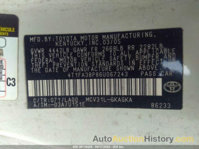 TOYOTA CAMRY SOLARA SE/SLE, 4T1FA38P86U067243