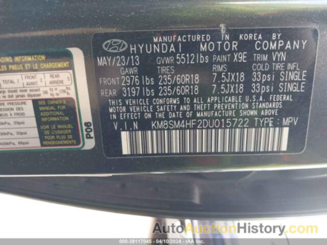 HYUNDAI SANTA FE GLS, KM8SM4HF2DU015722