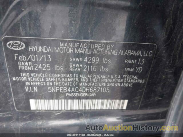 HYUNDAI SONATA GLS, 5NPEB4AC4DH687105