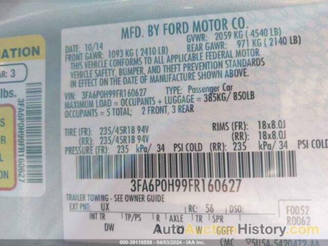 FORD FUSION SE, 3FA6P0H99FR160627