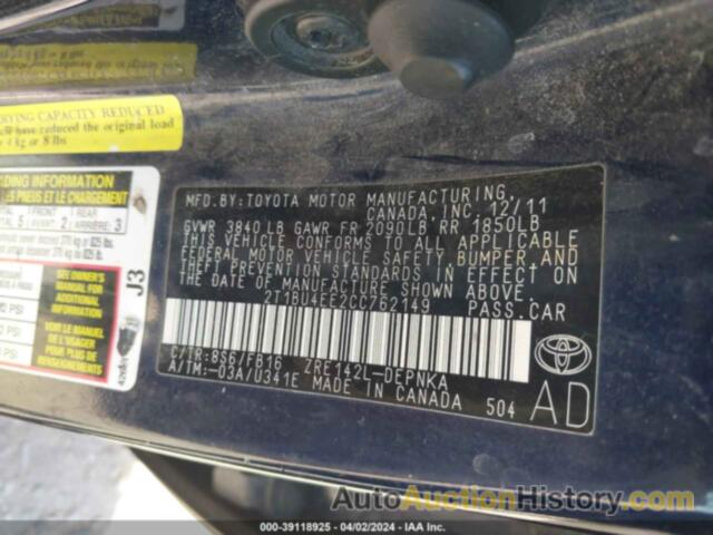 TOYOTA COROLLA LE, 2T1BU4EE2CC762149