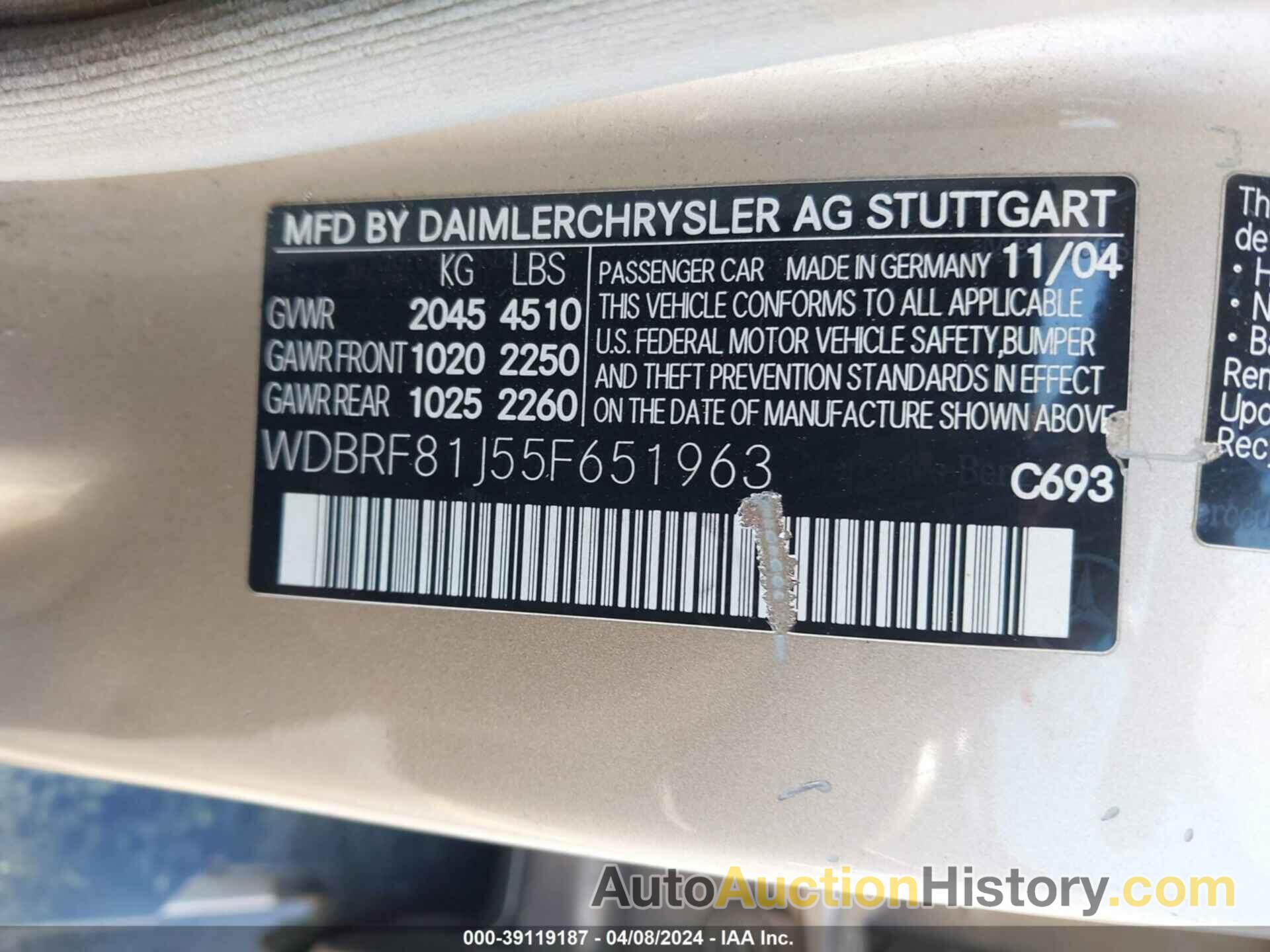 MERCEDES-BENZ C 240 LUXURY 4MATIC, WDBRF81J55F651963